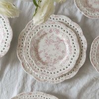 Assiette creuse en céramique à motif végétal victorien français, tasse à café, soucoupe, assiette à dessert et à dîner, tasse à thé de l'après-midi