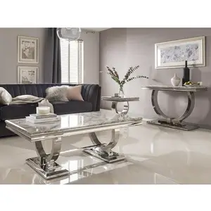 Meja Konsol Lorong Atas Marmer Baja Tahan Karat Perak Modern Aksen Meja Masuk Persegi Panjang untuk Rumah Hotel Furnitur