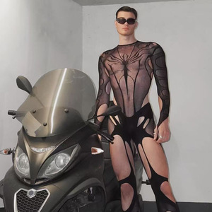 Men's <b>Fishnet</b> Bodysuit Full Sleeve Black Breathable Nylon Spandex Motorcycle Wear - Product Image 5