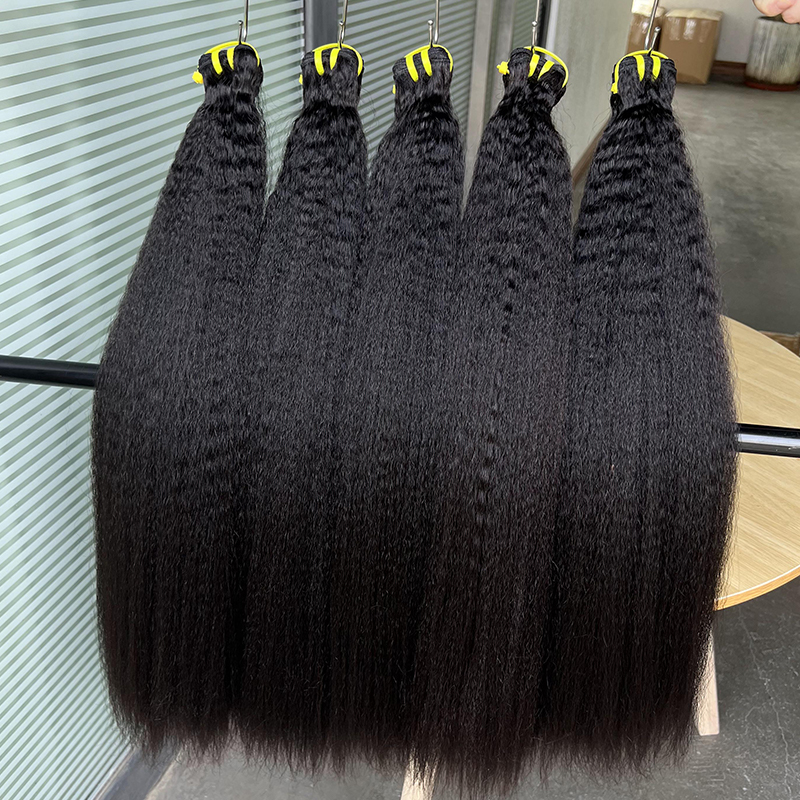 Raw Kinky Straight Yaki Hair Bundles Vendors Factory Wholesale Price Brazilian Virgin Kinky Straight Bundles