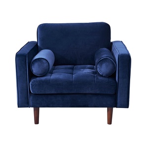 Lounge Navy Blue Fabric <span class=keywords><strong>Velvet</strong></span> Covers Single Couch Living Room Furniture One Seater Sofa Modern - Product Image 2