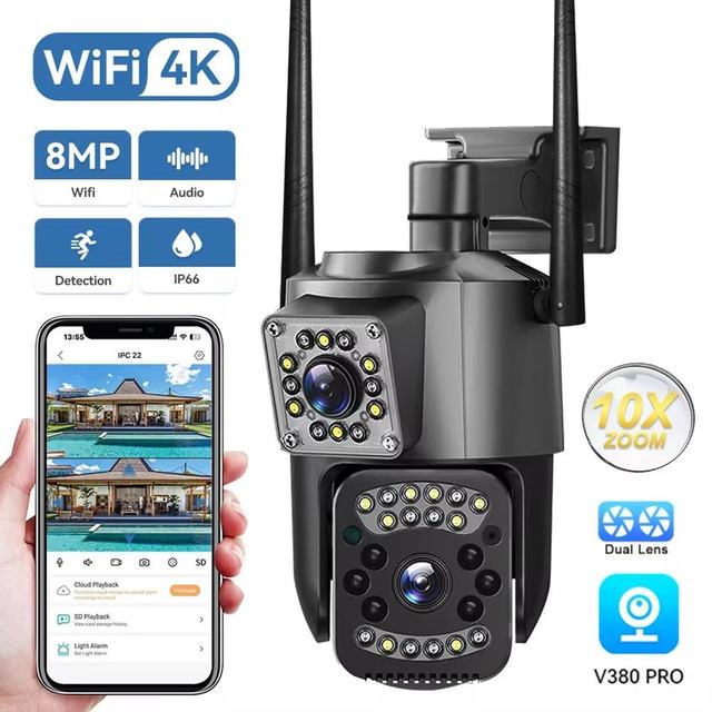 2026 New Dual WiFi IP Camera 360 Degree Dual View PTZ Smart Home Security Camera with Full Color Night Vision Monitoring Pro