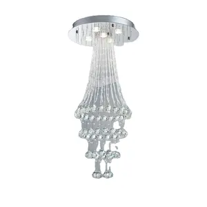 圣莫西5灯现代水晶吊灯，带螺旋雨滴风格吊灯齐平安装天花板灯具