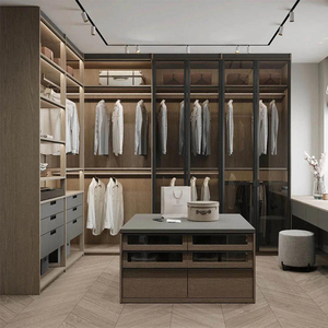 Meubles de maison neufs systèmes de placards modulaires en bois personnalisés abordables armoire-penderie autoportante avec portes en verre - Product Image 5