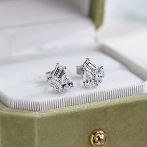 Boucles d'oreilles Messi Jewelry MSE-905 en or blanc 9 carats avec émeraude en forme de poire et diamants marquise pour femmes - Product Image 5