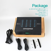 Hub USB 3.0 Industrial de 20 Puertos Sipolar A-223 con Fuente de Alimentación de 200W para Transferencia de Datos de Alta Velocidad y Carga en Lotes