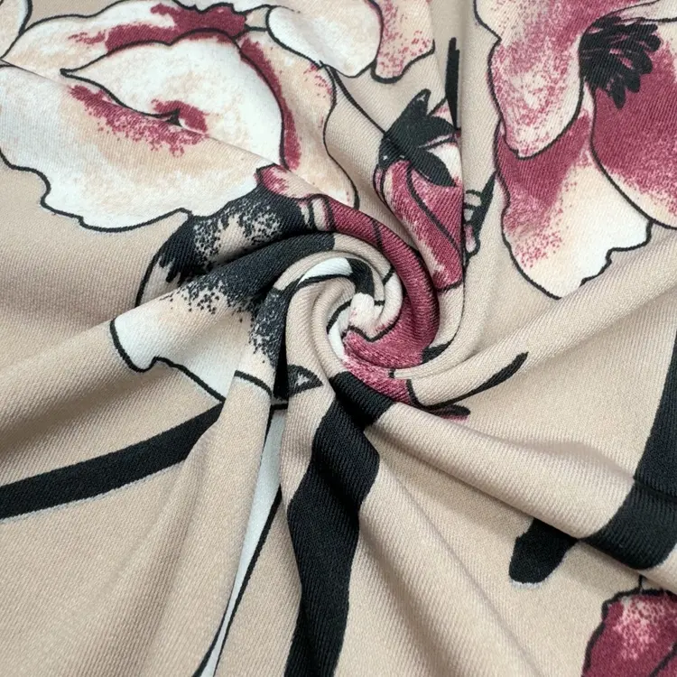 Hot Soft Khaki Orchid Custom Printed 160cm Crystal Hemp Fabric For Women's Dresses