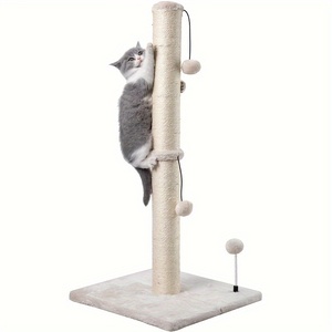 Griffoir pour chat DOUBLEFLY, écologique, moderne, simple, crème, arbre à griffes, griffoir de base de qualité supérieure, sangle en sisal, boule suspendue pour chatons - Product Image 1