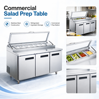 Meja Persiapan Salad Berpendingin dengan Tutup Kaca Komersial, Meja Persiapan Salad Stainless Steel dengan Wadah GN untuk Restoran Buffet