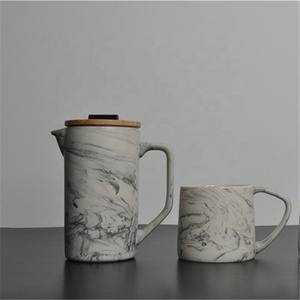 DHPO Super Septembre Grande Remise Stocké Céramique Marbre Presse Française Cafetière avec Ensemble de Mugs et Boîte Cadeau - Product Image 1