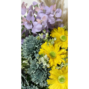 Artificial Mixed Flower Bouquet Decorative Floral Arrangement with Yellow Daisies White Orchids and Green <b>Wreaths</b> and Swags - Product Image 2