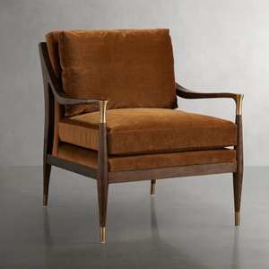 <span class=keywords><strong>Fauteuil</strong></span> en velours en bois massif de luxe américain, style moderne du milieu du siècle, en chêne, pour salon, hôtel et villa, 1 pièce disponible - Product Image 3