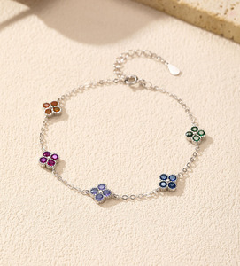 S925 Silver Flower Shape <b>Bracelet</b> With Colorful Zircon Stones Prong Setting Chain Link Women's <b>Cute</b> Everyday Wear Jewelry - Product Image 5