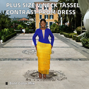 Nouvelle Robe de Bal Femme Grande Taille 2026 Tricotée Respirante à Manches Longues Col en V Profond Couleur Contrastante avec Pompons - Product Image 2