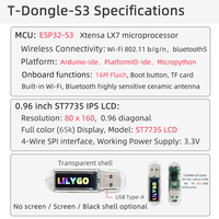 Carte de Développement LILYGO T-Dongle-S3 ESP32-S3 Dongle USB avec Écran Couleur IPS de 0,96 Pouce 16 Mo Flash Prise en Charge Wi-Fi Bluetooth 5.0