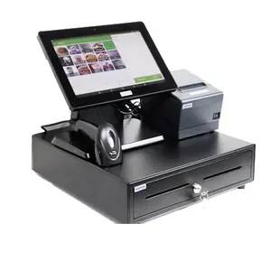 12英寸单屏收银机安卓系统pos机，带80毫米热敏收据打印机Barcod扫描仪和钱箱