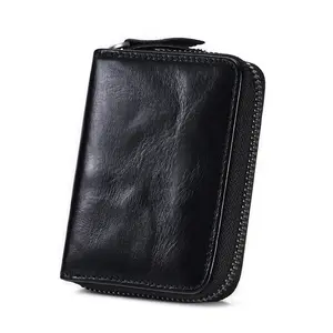 Siyah hakiki deri kartlık cüzdan el kavrama desen inek deri fermuar bozuk para cüzdanı