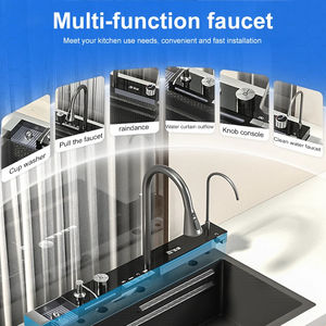 Évier de cuisine à cascade CN Smart 304 en acier inoxydable noir à DEL avec lave-gobelet multifonction - Product Image 6