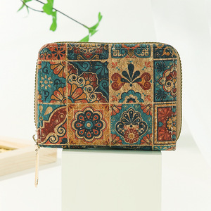 Mode liège Vintage impression porte-clés pochette avec porte-clés de voiture pour hommes femmes petit sac carré décontracté fermeture éclair porte-monnaie <span class=keywords><strong>portefeuille</strong></span> - Product Image 2