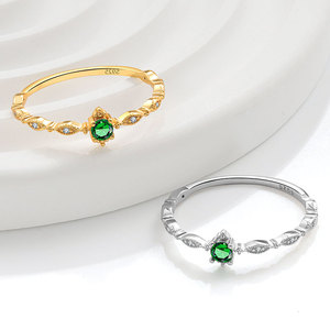 Bijoux fins, <span class=keywords><strong>bague</strong></span> en argent sterling S925 plaqué or 18 carats, zircon vert, <span class=keywords><strong>bague</strong></span> de fiançailles en zircon vert émeraude pour femmes pour mariage - Product Image 3