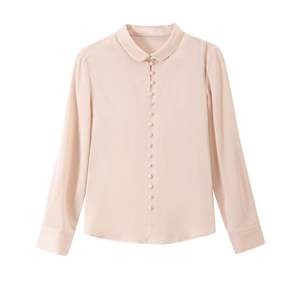 Elegante camisa informal de seda satinada transfronteriza nuevo estilo de primavera con diseño de cuello de varios botones patrón sólido Oficina Color puro - Product Image 5