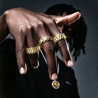 Hip-Hop Nugget-Ring Edelstahl 18K Vergoldet Rollie Geometrischer Breiter Fingerring Trendiger Herren-Modeschmuck