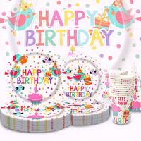 Fournitures de fête d'anniversaire personnalisées, ensemble de gobelets et d'assiettes en papier, vaisselle jetable colorée à thème de dessins animés, décoration d'anniversaire pour enfants, en vrac