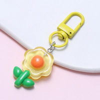 Gantungan Kunci Carabiner Bunga Tulip Transparan Berwarna Logam Resin Plastik Desain Kartun Cetak UV Modis DIY