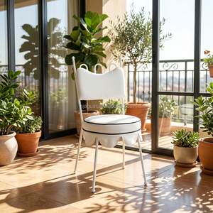 Silla de Comedor Moderna Apilable de Hierro Forjado Blanco Ondulado con Falda Festoneada y Cojín con Ribetes, Plegable y Duradera <span class=keywords><strong>para</strong></span> <span class=keywords><strong>Restaurantes</strong></span>, Hoteles y Escuelas - Product Image 4