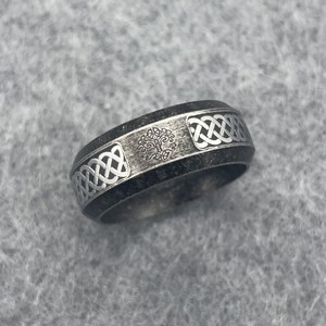 Antique <b>Silver</b> Plated Stainless Steel <b>Ring</b> With Celtic Knot Pattern And Runes For <b>Men</b> Rustic Style Daily Wear Gift - Product Image 2