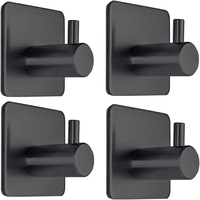 Crochets muraux carrés en acier inoxydable noir mat robustes pour hôtels, crochets de salle de bain pour serviettes, peignoirs et manteaux