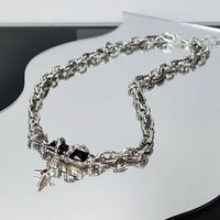 Kalung Rantai Salib Pria Desain Trendi Niche Batu Permata Hitam Hip-Hop, Keren, Bergaya, Serbaguna, High-Street, dan Mewah
