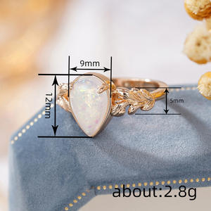 Anello A009 con Opale a Goccia, Placcato Oro, Montatura a Griffe, Gioiello Raffinato da Donna per Fidanzamento - Product Image 4