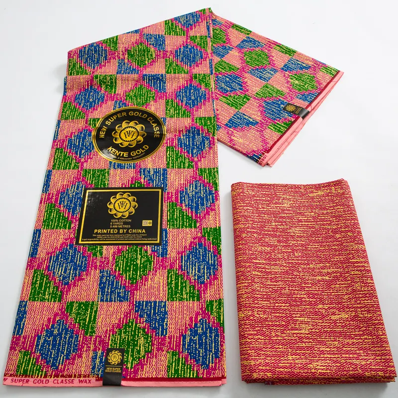 4+2yards Ankara African Gold Fabric real wax Fabric 100%Cotton Material Nigeria Ghana Kente Style For Cloth Sewing DIY Materials
