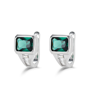 Clip-on Earrings Geometric Emerald Square Bezel Setting Party Jewelry for Men Women - Product Image 4