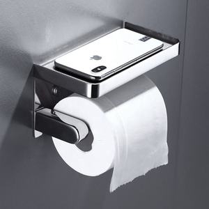 Porte-papier toilette mural avec plateau pour téléphone et crochet, distributeur de papier hygiénique moderne en acier inoxydable 304 pour salle de bain - Product Image 4