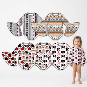 Lindo mono de Halloween con estampado para bebé recién nacida, manga larga acampanada y broche en la entrepierna - Product Image 1