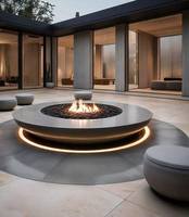 Table de foyer extérieure en céramique de style campagnard |   Parfait pour les rassemblements dans la cour