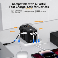Adaptateur secteur international 70W GaN 4 ports Type C avec câble rétractable, chargeur de voyage international avec emplacement pour fusibles de rechange