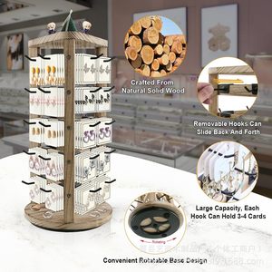 Wooden <b>Rotating</b> Jewelry Display <b>Shelf</b> Multi Tiered Rack Desktop Storage Organizer For Earrings Rings Bracelets - Product Image 1