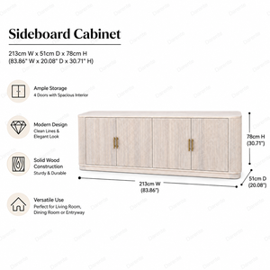 Credenza Vintage Bianca Scanalata con Maniglie Dorate, Buffet in Stile Francese per Sala da Pranzo, Soggiorno e Ingresso - Product Image 6