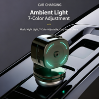 Câbles Type-C KC-126 80CM 360 °   Chargeur de voiture avec lumière ambiante RVB colorée, adaptateur de charge USB/PD, affichage numérique de la tension