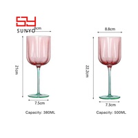 Verres à vin en cristal sans plomb faits à la main, couleur rose et verte, verres à vin rouge, verres à vin blanc, verres coupes, verres highball, verres à whisky