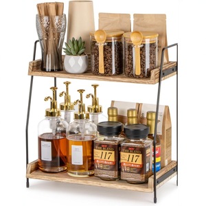 Wooden Double Layer Desktop Shelf Solid Wood <b>Storage</b> <b>Rack</b> For <b>Kitchen</b> Countertop Standing Type Multifunctional Neatening - Product Image 1