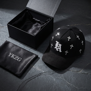 Casquette <span class=keywords><strong>de</strong></span> baseball unisexe en daim noir <span class=keywords><strong>de</strong></span> luxe, style streetwear gothique, avec broderie 3D, strass et croix en cristal, tendance hip-hop - Product Image 2