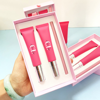 Kit 3-en-1 Brillant à Lèvres et Crayon Contour des Lèvres Imperméable Haute Pigmentation avec Capuchon Métallique Pailleté – Étiquette Privée, Boîte d'Emballage Complète