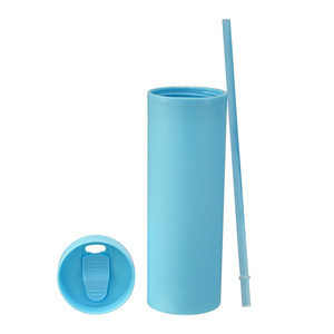 Tache transfrontalière SKINNY Double tasse en plastique personnalisée simple peinture en caoutchouc tasse à eau 16OZ scellé corps droit tasse de paille - Product Image 1