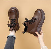 Bottines vintage pour femmes, bottines courtes à semelle épaisse d'automne avec hauteur intérieure surélevée, style britannique, bottines courtes à la cheville