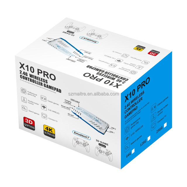 X10 Pro Game Stick HDTV Video Game Console Double Wireless Controllers 64G 50+Simulators 3D HD Retro Video Game Player