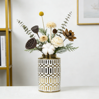 Pot de rangement en porcelaine Art Déco avec bouton de couvercle doré - Élégant vase en céramique pour fleurs, boules de coton, épices - Décoration pour la maison et l'hôtel